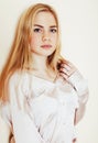 young pretty blond teenage girl close up portrait, lifestyle peo Royalty Free Stock Photo