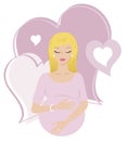 Young blonde pregnant woman with lila background