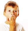 Young pretty boy wondering face isolated gesture close up Royalty Free Stock Photo