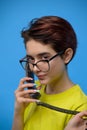 Young pretty brunette girl having phone conversation Royalty Free Stock Photo