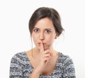 Young pretty brunette woman silencing Royalty Free Stock Photo