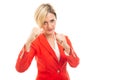Young pretty business woman showing fist gesture Royalty Free Stock Photo