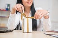 Young pretty business woman sitting at the desk Royalty Free Stock Photo