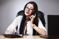 young pretty business woman working at her office Royalty Free Stock Photo