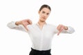 Young pretty bussines woman showing double thumb down gesture Royalty Free Stock Photo