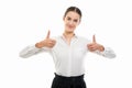 Young pretty bussines woman showing double thumb up gesture Royalty Free Stock Photo