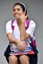 Cute Colombian Girl Student Smiling Wearing School Uniform With Books Royalty Free Stock Photo