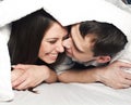 Young pretty couple at home smiling happy hugging, lifestyle people concept