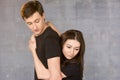 Young pretty dancer hugging her partner. Royalty Free Stock Photo