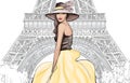 Young pretty fashion model with hat in Paris