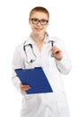 Young pretty female doctor in white uniform Royalty Free Stock Photo