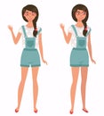 Young pretty girl. Front, 3 4 view. Cartoon style, vector illustration.