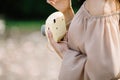 Close up Portrait of beautiful woman with nstax camera. Royalty Free Stock Photo