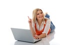 Young pretty girl networking on laptop computer Royalty Free Stock Photo