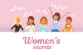 Young pretty girls loudly laughing. Women s secrets concept. Cartoon female characters with smiling facial expressions Royalty Free Stock Photo