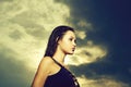 Young pretty girl on sky Royalty Free Stock Photo