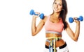 Young pretty slim woman with dumbbell isolated Royalty Free Stock Photo