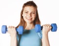 Young pretty slim woman with dumbbell isolated Royalty Free Stock Photo