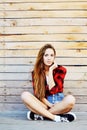 Young pretty teen girl outdoor fashion portrait Royalty Free Stock Photo