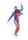 Young pretty teenage girl jumping cheerful isolated on white background, lifestyle people concept Royalty Free Stock Photo