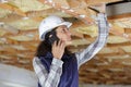 young pretty woman architect on phone Royalty Free Stock Photo