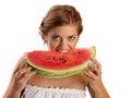 Young pretty woman biting slice of watermelon Royalty Free Stock Photo