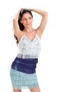 Young pretty woman in blue fringed sun-dress Royalty Free Stock Photo