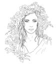 Young pretty woman. Drawn elegance girl in flowers. Romantic lady