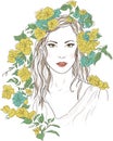 Young pretty woman. Drawn elegant girl in flowers. Romantic lady