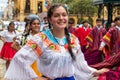 Young pretty woman folk dancer of Azuay province as Cholita Cuencana. Ecuador Royalty Free Stock Photo