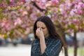 Woman having symptoms of spring pollen allergy Royalty Free Stock Photo