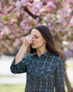 Woman having symptoms of spring pollen allergy Royalty Free Stock Photo