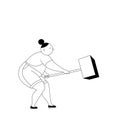 Young pretty woman holding a big hammer.Business concept vector illustration