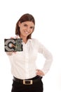 Young pretty woman holding hard disc Royalty Free Stock Photo