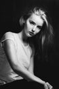 Young pretty woman portrait black&white, beautiful fashion Royalty Free Stock Photo