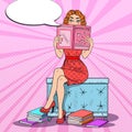 Young Pretty Woman Reading Fashion Magazine. Teenager Lifestyle. Pop Art illustration