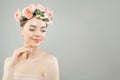 Young pretty woman spa model with roses flowers wreath on head Royalty Free Stock Photo