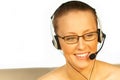 Young pretty woman wearing a phone headset Royalty Free Stock Photo