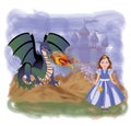 Young princess and magic dragon Royalty Free Stock Photo