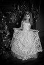 Young princess in a white dress with a tiara on her head , Vintage black and white photo Royalty Free Stock Photo