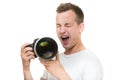 Young pro photographer with digital camera Royalty Free Stock Photo