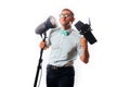 Photographer in his studio setting up lights for the upcoming photoshoot Royalty Free Stock Photo