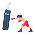 Young professional boxer with big bags of sand Boxing, exercising. Fitness, sport, exercise, will power and the concept