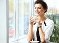 Young professional businesswoman sitting at cafe Royalty Free Stock Photo