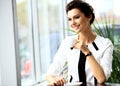 Young professional businesswoman sitting at cafe Royalty Free Stock Photo