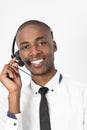 Young professional call center agent male talking