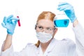 A young professional chemist with dangerous substances in a test Royalty Free Stock Photo