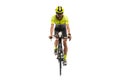 Young professional cyclist, man on road bike isolated over white background. Front view Royalty Free Stock Photo