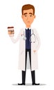 Young professional doctor holding cup of coffee, tired after hard day