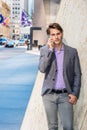 Young Professional Man talking on cell phone outside in New York City Royalty Free Stock Photo